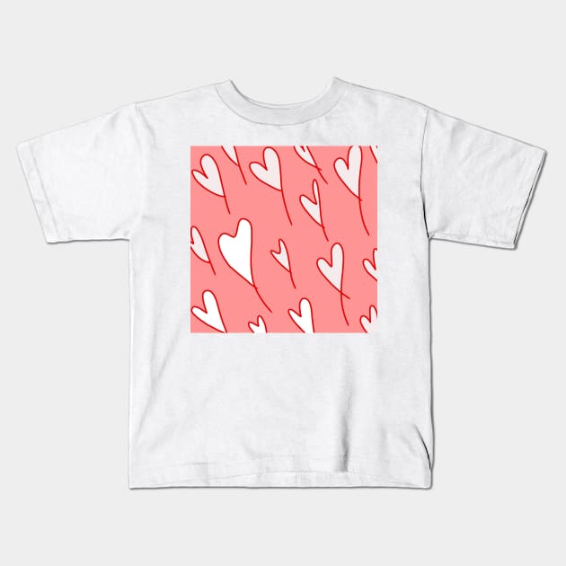 red pink white heart shapes background Kids T-Shirt by Artistic_st